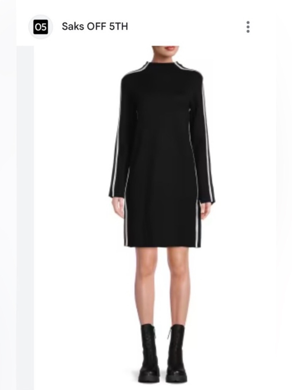 Saks Fifth Ave Black Long-Sleeve Mock Neck with Side Stripe